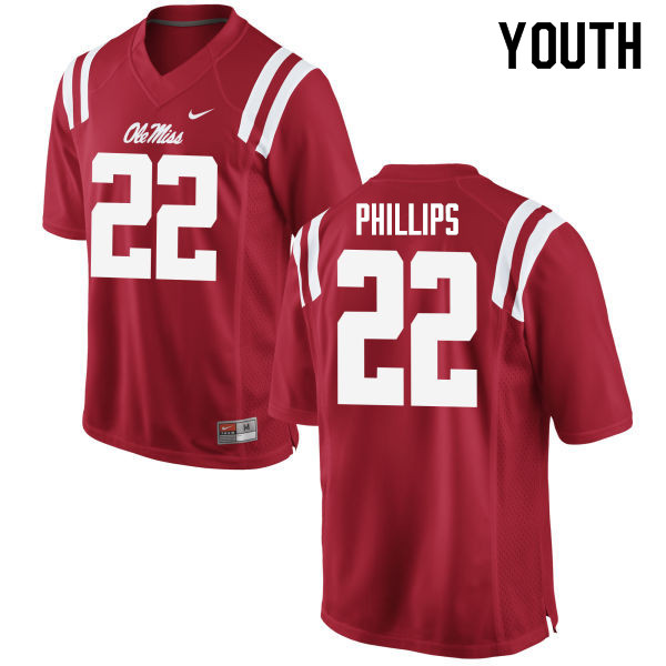 Youth #22 Scottie Phillips Ole Miss Rebels College Football Jerseys Sale-Red